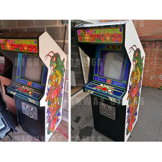 Atari Centipede arcade machine restoration - The Atari Centipede before and after. Picture: The Arcade Blogger - 1