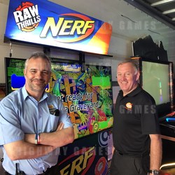 John Crompton and Geoff Spencer with Nerf Arcade